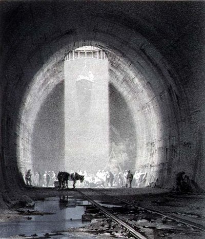 Pozo de trabajo, túnel de Kilsby, 8 de julio de 1837, grabado por el artista de John Cooke Bourne