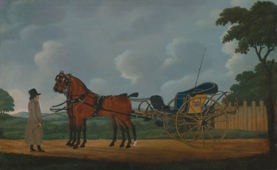 Un caballero con su par de caballos enganchados a un coche de caballos de John Cordrey