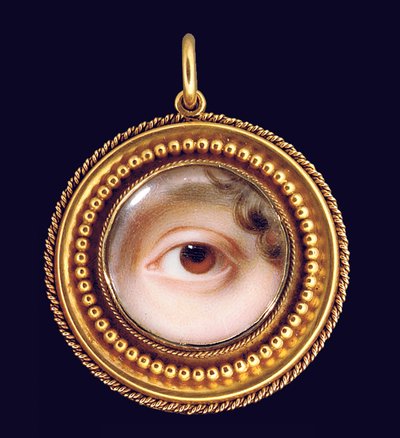 El ojo izquierdo de la hermana del artista, Mary Cox Dillman Engleheart, luego Sra. John Pyne, iris marrón con un rizo de cabello marrón de John Cox Dillman Engleheart
