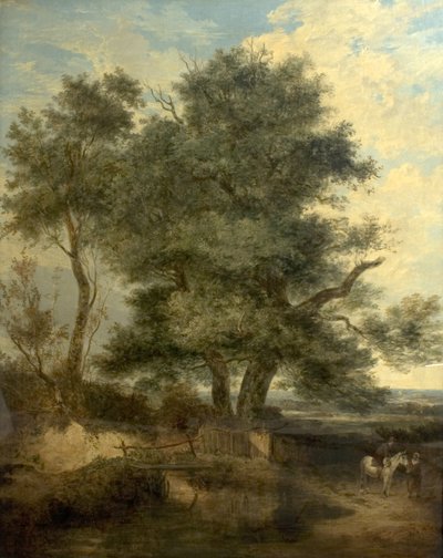 Árboles junto a un arroyo (El Sauce, un Jinete y una Mujer en un Camino), c.1818 de John Crome