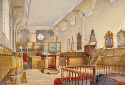 Vista interior de la iglesia de San Miguel, Wood Street, Ciudad de Londres, 1888 de John Crowther