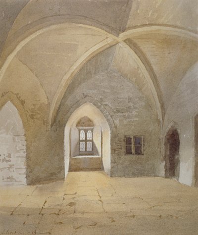 Vista interior de la prisión en la Torre Bowyer, Torre de Londres, Stepney, Londres de John Crowther
