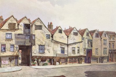 Londres perdido: Ancient Tenements in Bermondsey Street (litografía en color) de John Crowther