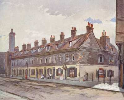 Londres perdido: Old Houses in Pye Street, Westminster (litografía en color) de John Crowther