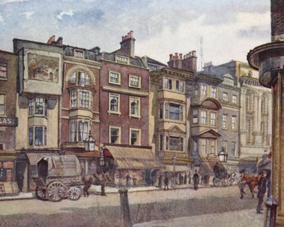 Londres perdido: Old Houses in the Strand, next to the Adelphi Theatre (litografía en color) de John Crowther
