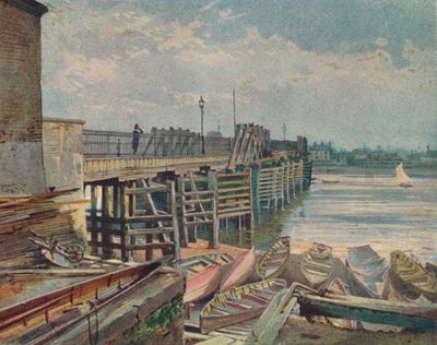 Puente Viejo de Battersea, desde la orilla norte, mirando al río Támesis, Londres, 1885-1926 de John Crowther