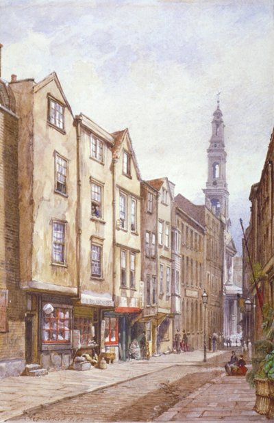 Vista de Drury Court, mirando hacia St Mary le Strand, Westminster, Londres de John Crowther