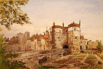 Vista de la Torre de Londres, mostrando Byward Tower, Beauchamp Tower, Devereux Tower y St. Thomas Tower de John Crowther