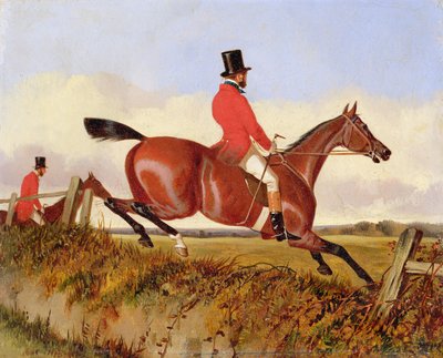 Caza del zorro: Saltando un banco, c.1840 de John Dalby