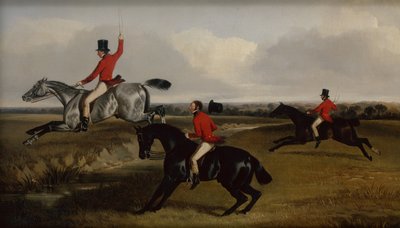 Tres cazadores cruzando un arroyo de John Dalby