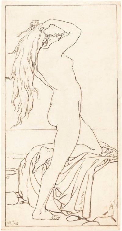 Desnudo de pie atándose el cabello de John Dawson Watson