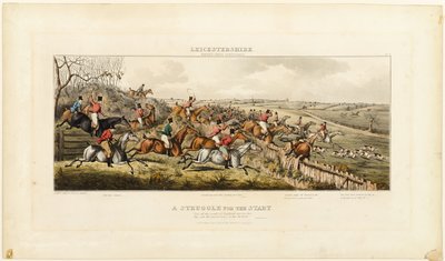 Una lucha por el inicio, lámina uno de La caza de Leicestershire de John Dean Paul