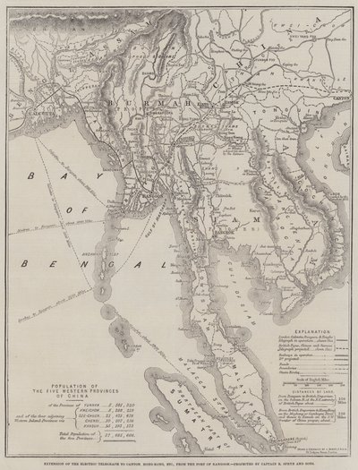 Extensión del Telégrafo Eléctrico a Cantón, Hong Kong, etc., desde el Puerto de Rangún, proyectado por el Capitán R Sprye y Hijos de John Dower