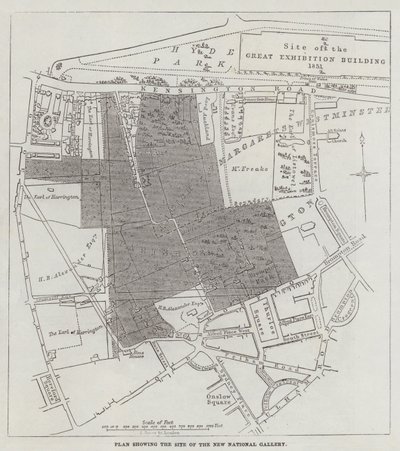 Plano que muestra el sitio de la nueva Galería Nacional de John Dower