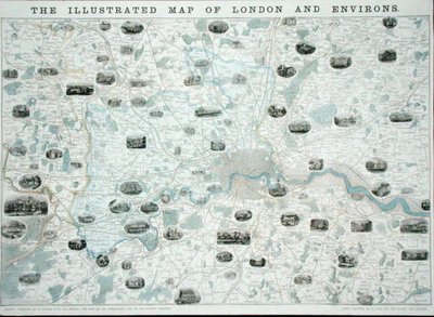 El mapa ilustrado de Londres y sus alrededores, c.1845-55 de John Dower