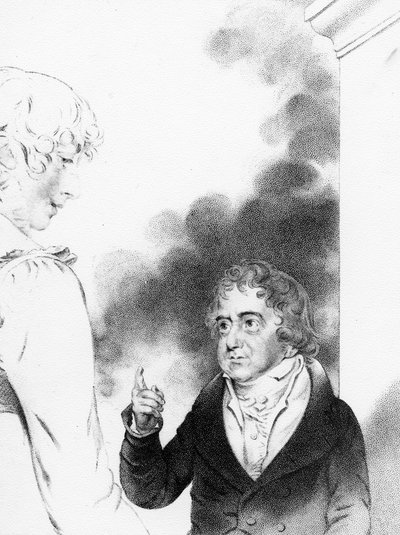 Conde Jozef Boruwlaski con la hija del artista, Isabella Chloe Downman, grabado por William Thomas Fry, 1821 de John Downman