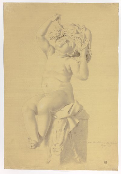 Estatua antigua de putto sentado sosteniendo máscara de Sileno de John Downman