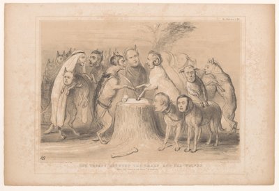 Pacto tussen de wolven en de schapen El tratado entre las ovejas y los lobos. Después de Les Loups et les Brevis de Granville (título sobre objeto) Bocetos HB (título de la serie en el objeto) de John Doyle