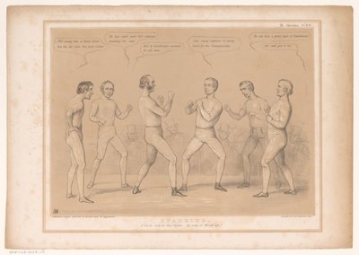 Spotprent conoció a Lord Bentinck y Lord Lyndhurst en een bokswedstrijd combate ¡Un Conjunto para, sin los Guantes, por el camino de Cuerda! (título en el objeto) Bocetos HB (título de la serie en el objeto) de John Doyle