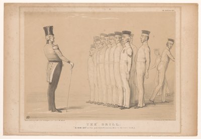 Spotprent conoció al primer ministro Peel como instructor militar El taladro. Descartar - como estabas (firme allí en la fila trasera) (título en el objeto) Bocetos HB (título de la serie en el objeto) de John Doyle