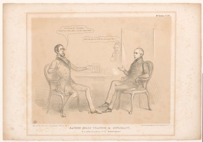 Spotprent op koninklijke huwelijken Práctica bastante aguda en diplomacia, O una curiosa ilustración de la Entente Cordiale (título sobre objeto) Bocetos HB (título de la serie en el objeto) de John Doyle