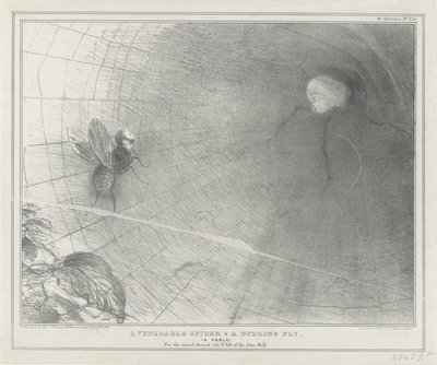 Talleyrand als een spin en zijn web, 1832 Una araña venerable y una mosca zumbante. (Una fábula) (título en el objeto) Bosquejos políticos (título de la serie) de John Doyle