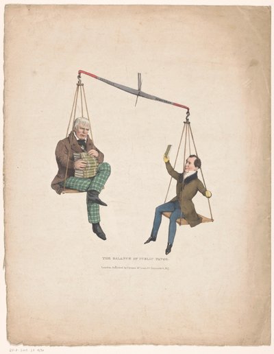 Libra con los escritores Walter Scott y Thomas Moore El saldo del favor público (título sobre objeto) de John Doyle