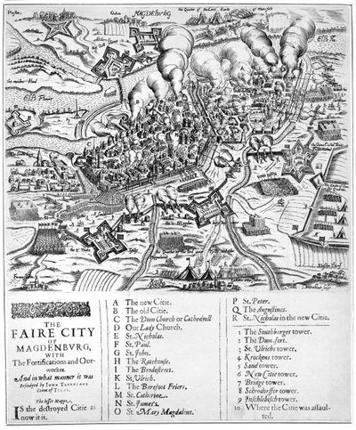 La ciudad justa de Magdeburgo, con las fortificaciones y obras exteriores. Y de qué manera fue sitiada por John Tserclaes, Conde de Tilly, 1631 de John Droeshout