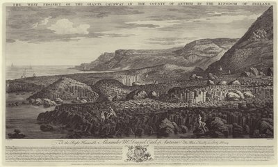 La perspectiva oeste de la Calzada del Gigante en el condado de Antrim en el Reino de Irlanda de John Drury