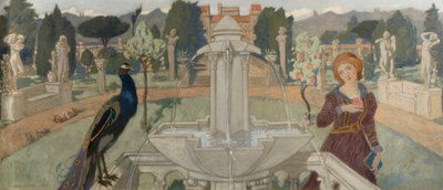 Pavos reales y fuente de John Duncan
