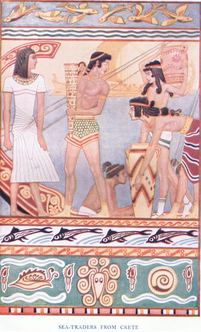 Comerciantes marítimos de Creta, ilustración de Mitos de Creta y Europa Prehelénica, pub. por The Gresham Publishing Company Limited 1920s de John Duncan