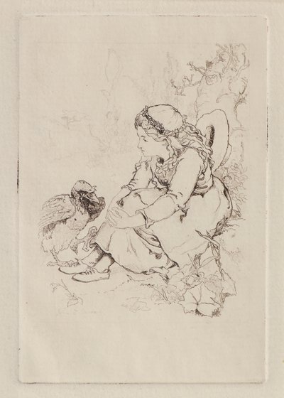 Niña sentada y gran pájaro de John Duncan