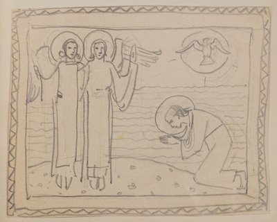 Sin Título [Figura arrodillada y dos ángeles] de John Duncan