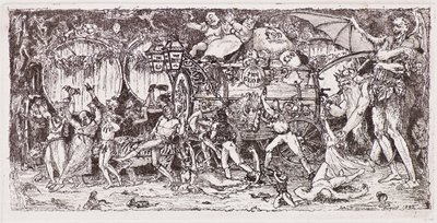 Barril de vino tirado por cuatro tigres de John Duncan