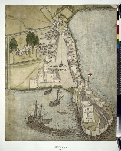 Cotton MSS Augustus I ii 41 Plan of Carrickfergus (Co. Antrim) 1612 (pluma y tinta con aguada sobre papel) de John Dunstall