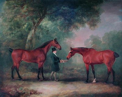 Cazadores alimentados por un mozo en un entorno boscoso de John E. Ferneley