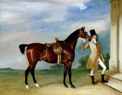 El cazador bayo de Miss Villebois sostenido por un mozo de John E. Ferneley