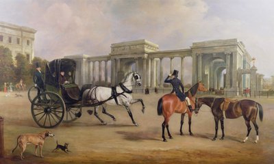 El Sr. Massey Stanley con cabriolé y caballos en Hyde Park Corner, 1833 de John E. Ferneley