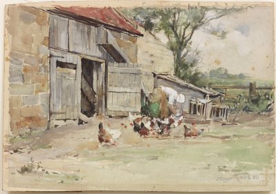 Alimentando a las gallinas, 1909 de John Edgar Mitchell
