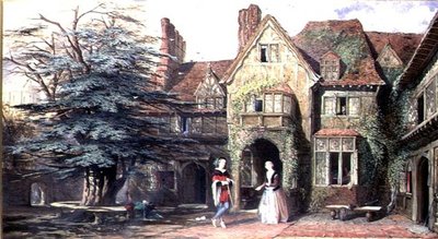 Exterior de Stoke House, con figuras de John Edmund Buckley