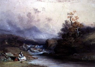 Vista de un torrente de montaña, con dos figuras femeninas, siglo XIX de John Edmund Buckley