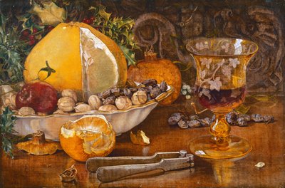 Naturaleza muerta de frutas, nueces y copa de vino, 1864 de John Edward Newton