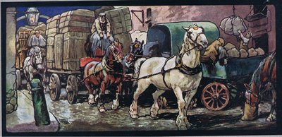 Caballos de carro, ilustración de "Helpers Without Hands" de Gladys Davidson, publicada en 1919 (litografía en color) de John Edwin Noble