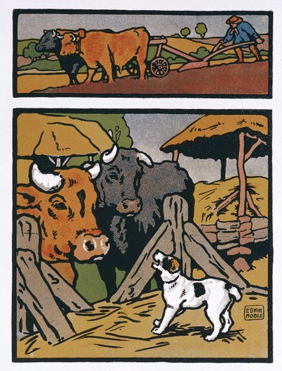 Ilustración de El perro y la vaca, de las "Fábulas" de Jean de La Fontaine (1621-95) (grabado en color) de John Edwin Noble