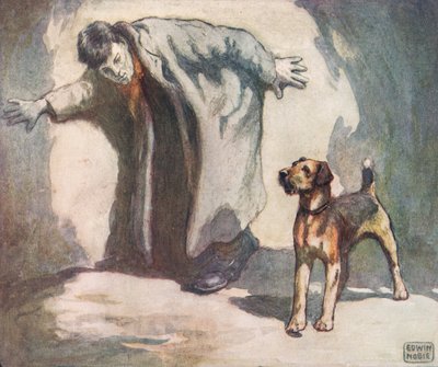 Perro policía trabajando, ilustración de "Helpers Without Hands" de Gladys Davidson, publicada en 1919 (litografía en color) de John Edwin Noble
