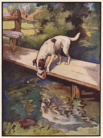 El perro y la sombra (litografía en color) de John Edwin Noble