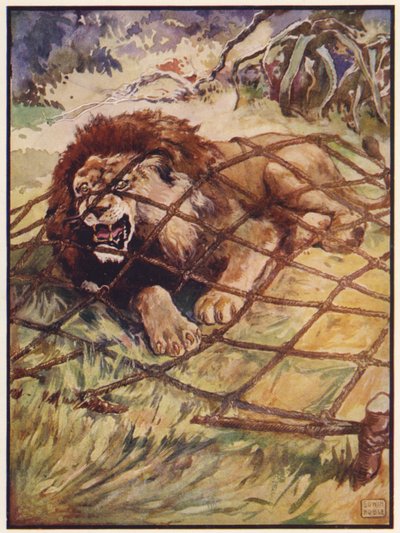El león y el ratón (litografía en color) de John Edwin Noble