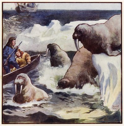 Las colosales criaturas se retorcían con increíble celeridad (litografía en color) de John Edwin Noble