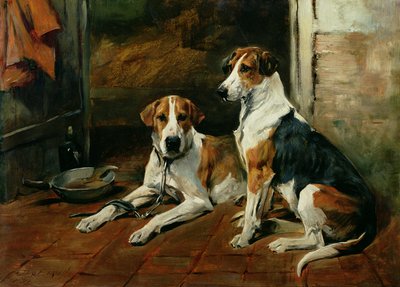 Perros en un interior de establo de John Emms