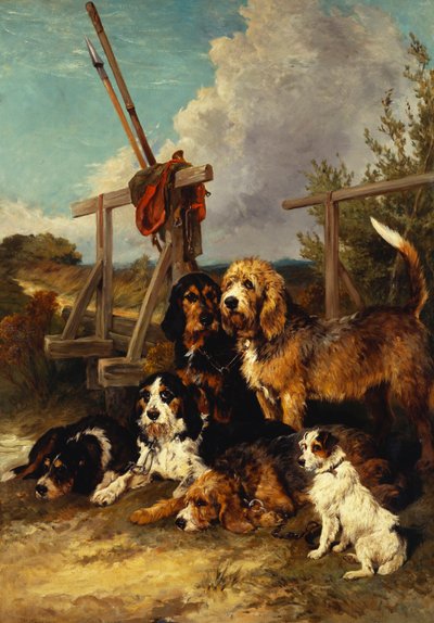 Perros de nutria junto a un puente - Cansados, 1881 de John Emms